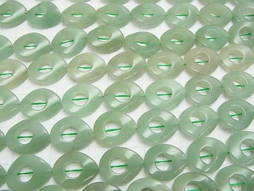 Green Aventurine Twist Pear shape (Donut) 23 x 18 x 5 mm half or 1 strand beads (aprx.15 inch / 36 cm)