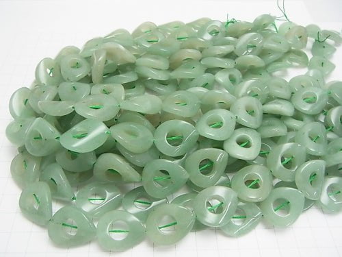 Green Aventurine Twist Pear shape (Donut) 23 x 18 x 5 mm half or 1 strand beads (aprx.15 inch / 36 cm)