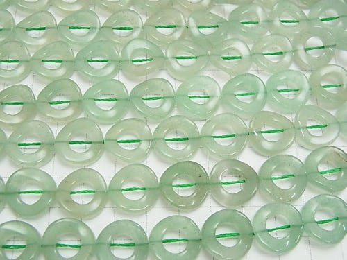 Green Aventurine Twist Coin (Donut) 15 x 15 x 3 mm half or 1 strand beads (aprx.15 inch / 38 cm)