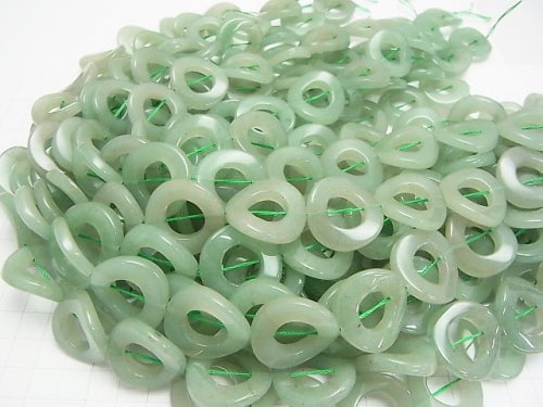 Green Aventurine Twist Coin (Donut) 25 x 25 x 4 mm half or 1 strand beads (aprx.15 inch / 36 cm)