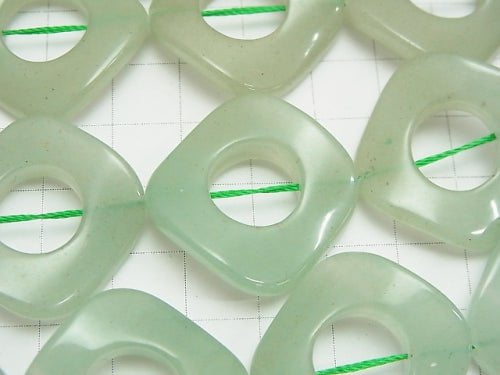 Green Aventurine Twist Diamond (Donut) 28 x 28 x 5 mm [light color] half or 1 strand beads (aprx.15 inch / 36 cm)