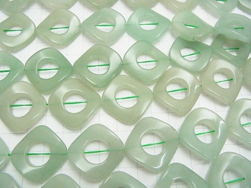 Green Aventurine Twist Diamond (Donut) 28 x 28 x 5 mm [light color] half or 1 strand beads (aprx.15 inch / 36 cm)