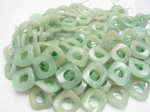 Green Aventurine Twist Diamond (Donut) 28 x 28 x 5 mm [light color] half or 1 strand beads (aprx.15 inch / 36 cm)