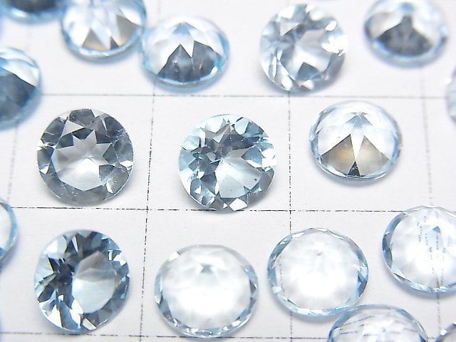 [Video]High Quality Sky Blue Topaz AAA Loose stone Round Faceted 7x7mm 5pcs