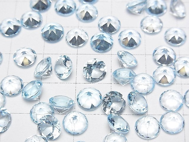 [Video]High Quality Sky Blue Topaz AAA Loose stone Round Faceted 7x7mm 5pcs