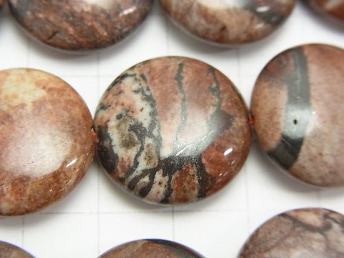 Red picture Jasper Coin 20 x 20 x 8 mm half or 1 strand beads (aprx.15 inch / 36 cm)