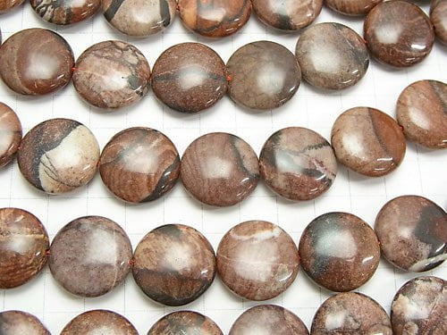 Red picture Jasper Coin 20 x 20 x 8 mm half or 1 strand beads (aprx.15 inch / 36 cm)