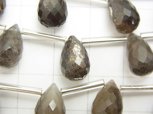 High Quality Silver Sheen Brown - Gray Moonstone AAA Drop Faceted Briolette 12 x 8 x 8 mm half or 1 strand (10 pcs)