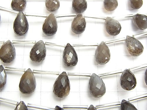 High Quality Silver Sheen Brown - Gray Moonstone AAA Drop Faceted Briolette 12 x 8 x 8 mm half or 1 strand (10 pcs)