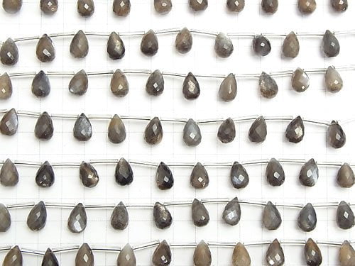 High Quality Silver Sheen Brown - Gray Moonstone AAA Drop Faceted Briolette 12 x 8 x 8 mm half or 1 strand (10 pcs)