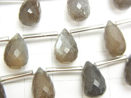 High Quality Silver Sheen Brown - Gray Moonstone AAA - Drop Faceted Briolette 12 x 8 x 8 mm half or 1 strand (10 pcs)