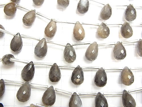 High Quality Silver Sheen Brown - Gray Moonstone AAA - Drop Faceted Briolette 12 x 8 x 8 mm half or 1 strand (10 pcs)