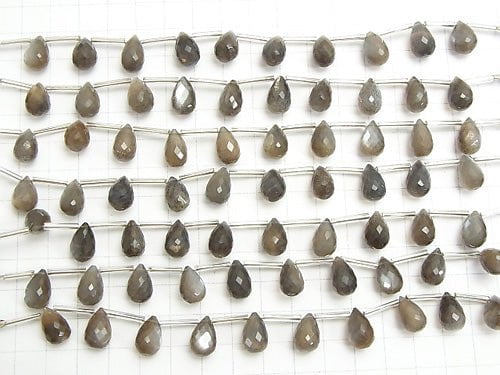 High Quality Silver Sheen Brown - Gray Moonstone AAA - Drop Faceted Briolette 12 x 8 x 8 mm half or 1 strand (10 pcs)