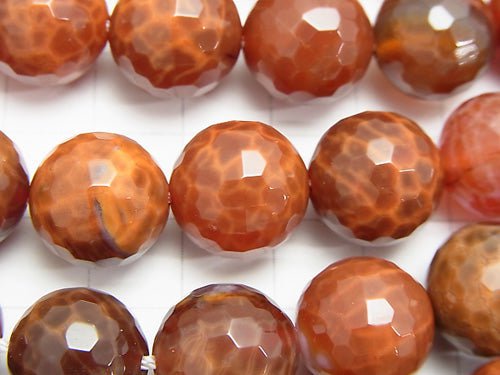 Fire Agate 128 Faceted Round 14 mm half or 1 strand beads (aprx. 15 inch / 36 cm)