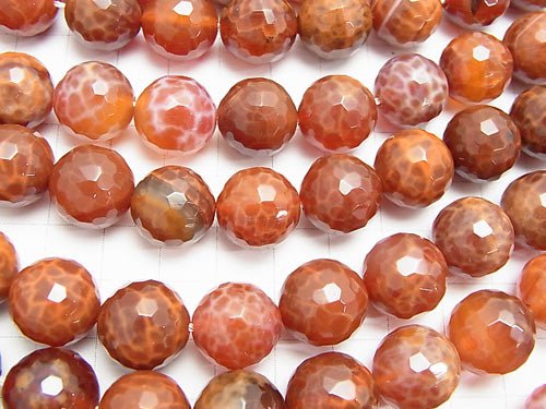 Fire Agate 128 Faceted Round 14 mm half or 1 strand beads (aprx. 15 inch / 36 cm)