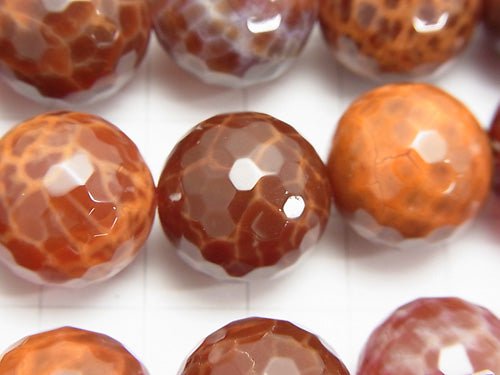 Fire Agate 128 Faceted Round 16 mm half or 1 strand beads (aprx. 15 inch / 37 cm)