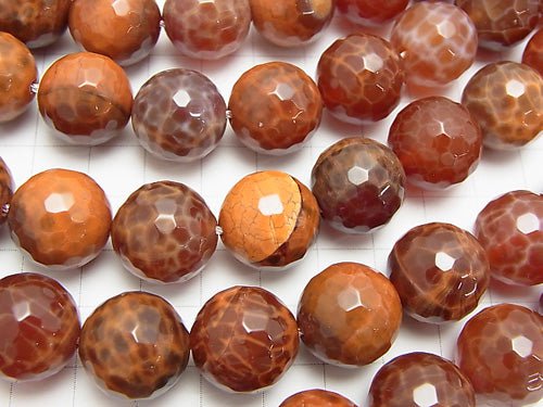 Fire Agate 128 Faceted Round 16 mm half or 1 strand beads (aprx. 15 inch / 37 cm)