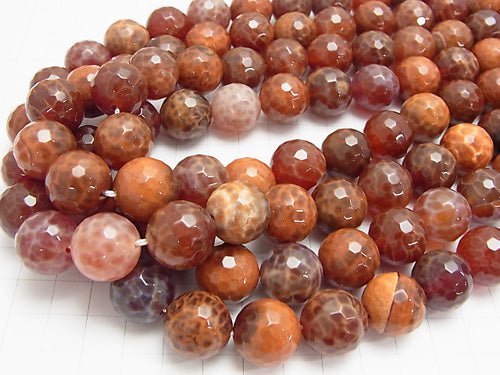 Fire Agate 128 Faceted Round 16 mm half or 1 strand beads (aprx. 15 inch / 37 cm)