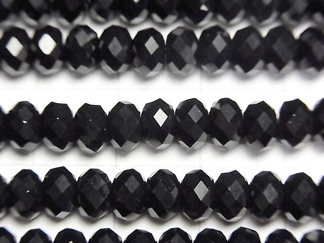 [Video]High Quality! Onyx AAA Faceted Button Rondelle 5.5x5.5x3.5mm half or 1strand beads (aprx.15inch/37cm)