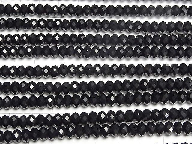 [Video]High Quality! Onyx AAA Faceted Button Rondelle 5.5x5.5x3.5mm half or 1strand beads (aprx.15inch/37cm)
