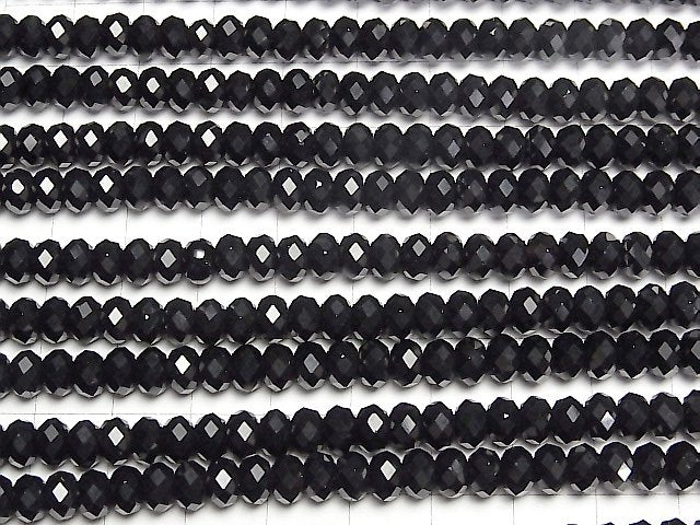 [Video]High Quality! Onyx AAA Faceted Button Roundel 6x6x4mm half or 1strand beads (aprx.15inch/37cm)