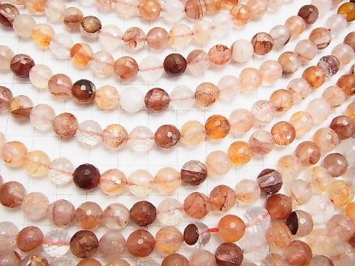 Red Hematite Quartz 128 Faceted Round 8 mm half or 1 strand beads (aprx.15 inch / 38 cm)