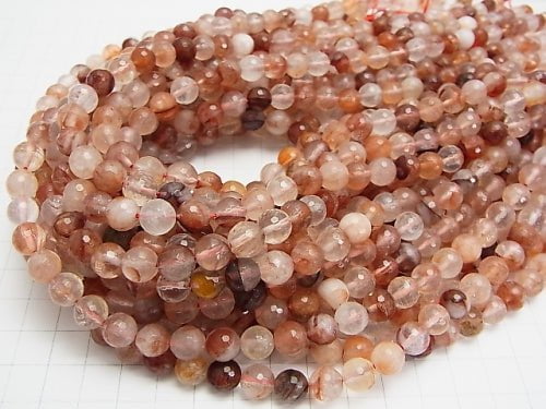 Red Hematite Quartz 128 Faceted Round 8 mm half or 1 strand beads (aprx.15 inch / 38 cm)