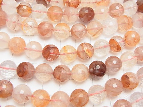 Red Hematite Quartz 128 Faceted Round 10 mm half or 1 strand beads (aprx. 15 inch / 36 cm)