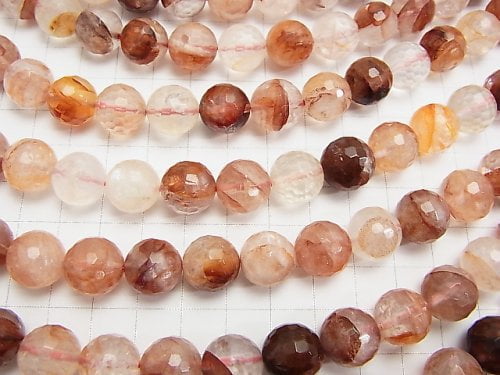 Red Hematite Quartz 128 Faceted Round 12 mm half or 1 strand beads (aprx.15 inch / 36 cm)