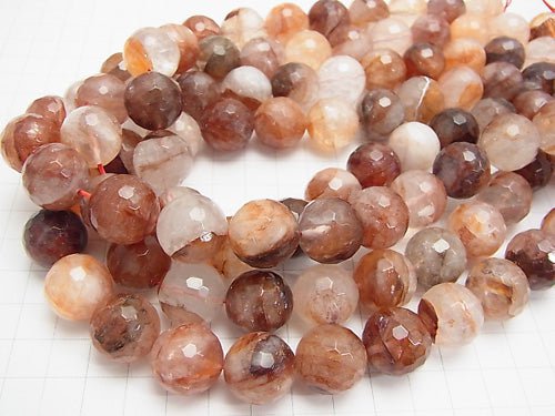 Red Hematite Quartz 128 Faceted Round 16 mm 1/4 or 1strand beads (aprx.15 inch / 36 cm)