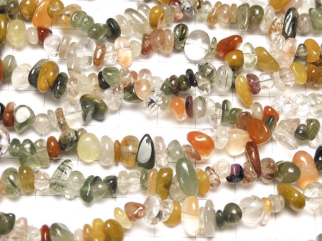 [Video] Multicolor Rutilated Quartz AA+ Chips (Small Nugget) 1strand beads (aprx.33inch / 82cm)