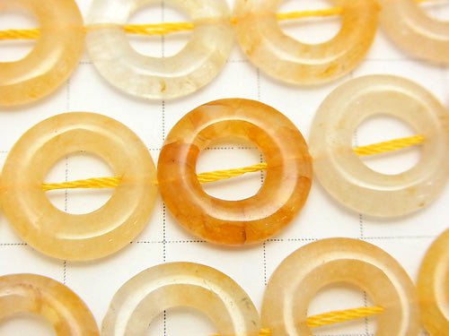 Yellow Hematite Quartz Coin (Donut) 15 x 15 x 4 mm half or 1 strand beads (aprx.15 inch / 36 cm)
