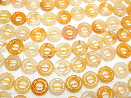 Yellow Hematite Quartz Coin (Donut) 15 x 15 x 4 mm half or 1 strand beads (aprx.15 inch / 36 cm)