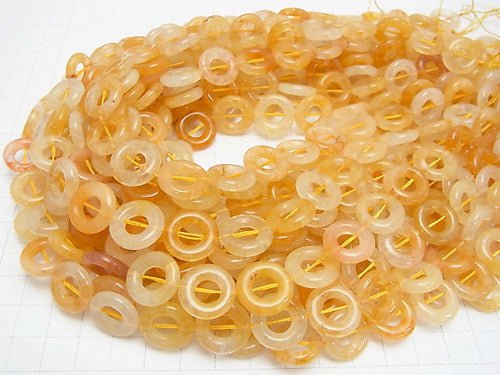 Yellow Hematite Quartz Coin (Donut) 15 x 15 x 4 mm half or 1 strand beads (aprx.15 inch / 36 cm)