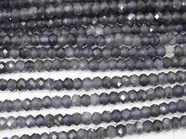 [Video] High Quality! Iolite AAA- Faceted Button Roundel 4x4x2.5mm half or 1strand beads (aprx.15inch/38cm)