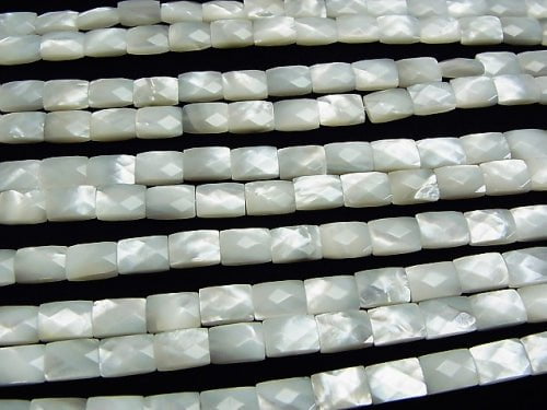 High Quality White Shell (Silver-lip Oyster)AAA Faceted Rectangle 10x7x4mm half or 1strand beads (aprx.15inch/38cm)
