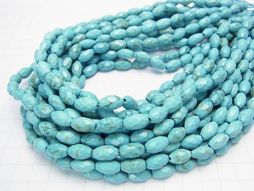 1strand $6.79! Magnesite Turquoise Faceted Rice 12x7x7mm Blue 1strand beads (aprx.15inch / 37cm)