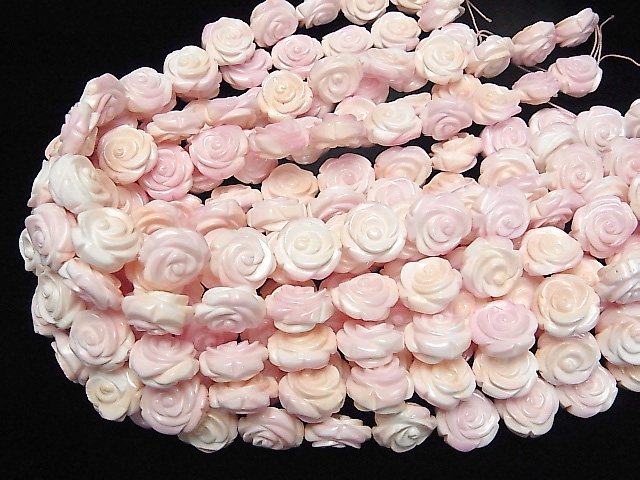 [Video] Queen Conch Shell Rose Carving (Both Side Finish) 18mm 1/4 or 1strand beads (aprx.15inch/36cm)