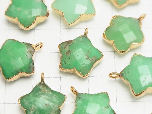 Base Rock included Chrysoprase AA ++ Faceted star charm 14 - 15 mm gold color 2 pcs