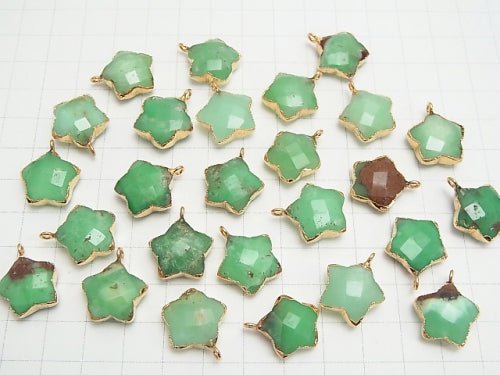 Base Rock included Chrysoprase AA ++ Faceted star charm 14 - 15 mm gold color 2 pcs