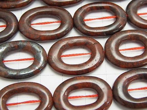 Poppy Jasper Oval (Donut) 25 x 18 x 4 mm half or 1 strand beads (aprx.15 inch / 37 cm)