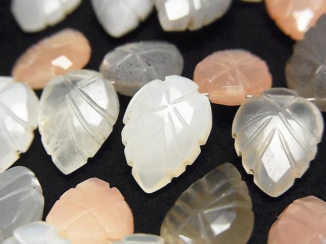 [Video] High Quality Multicolor Moonstone AAA- Pear Shape (Leaf Carving) Faceted Briolette Half or 1-Strand Beads (approx. 7 inches/18 cm)