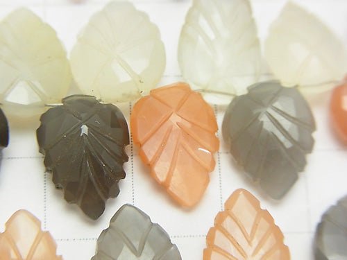 High Quality Multicolor Moonstone AAA - Pear shape (Leaf Carving) Faceted Briolette half or 1strand beads (aprx.7inch / 18 cm)