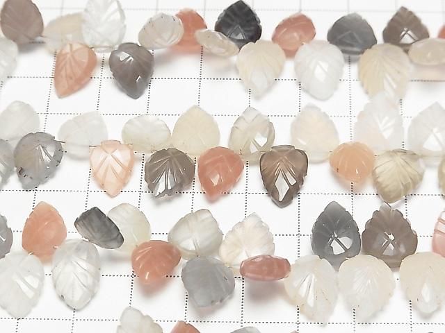 [Video] High Quality Multicolor Moonstone AAA- Pear Shape (Leaf Carving) Faceted Briolette Half or 1-Strand Beads (approx. 7 inches/18 cm)