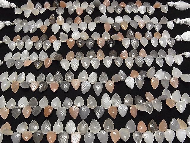 [Video] High Quality Multicolor Moonstone AAA- Pear Shape (Leaf Carving) Faceted Briolette Half or 1-Strand Beads (approx. 7 inches/18 cm)