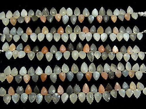 High Quality Multicolor Moonstone AAA - Pear shape (Leaf Carving) Faceted Briolette half or 1strand beads (aprx.7inch / 18 cm)