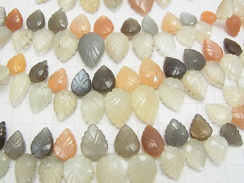 [Video] High Quality Multicolor Moonstone AAA- Pear shape (Leaf Carving) Faceted Briolette 1strand beads (aprx.7inch / 18cm)