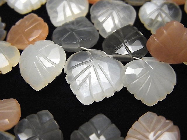 Carving, Chestnut Shape, Faceted Briolette, Leaf, Moonstone Gemstone Beads