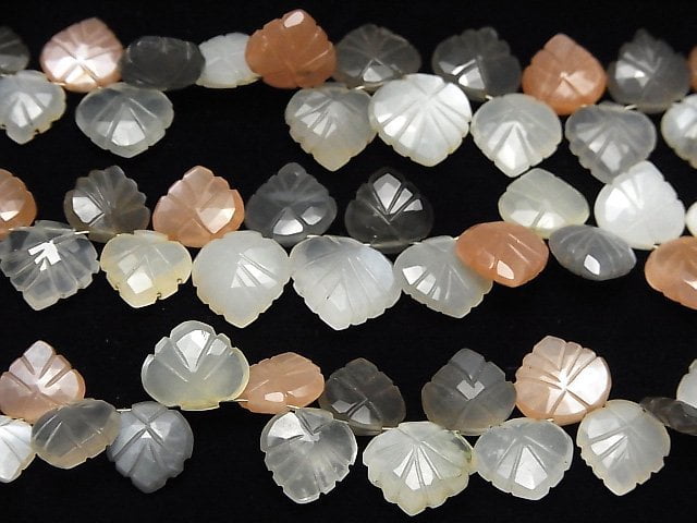 [Video] High Quality Multicolor Moonstone AAA - Chestnut (Leaf Carving) Faceted Briolette half or 1strand beads (aprx.7inch / 18 cm)