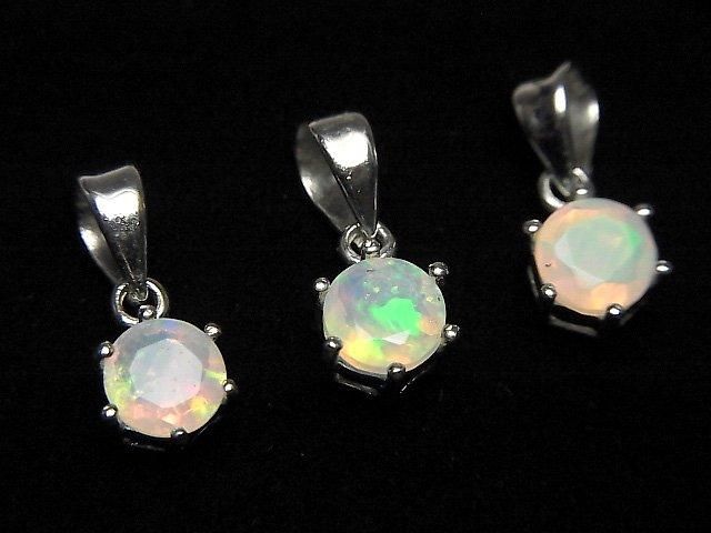 [Video]High Quality Ethiopian Opal AAA Round Faceted 7x6mm Pendant Silver925